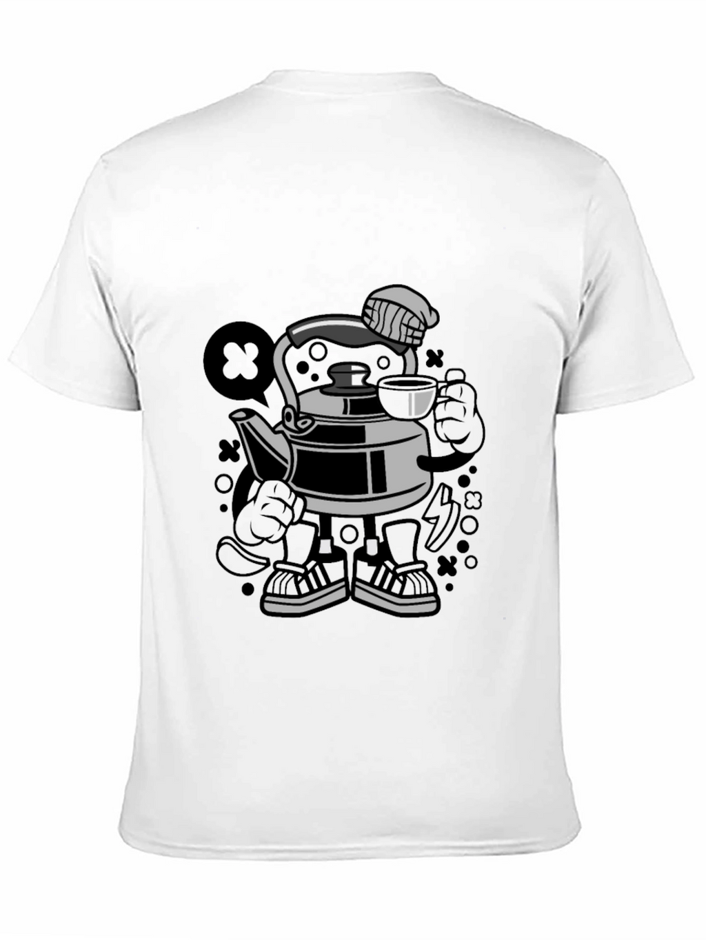 Cartoon Kettle Character Black T-Shirt