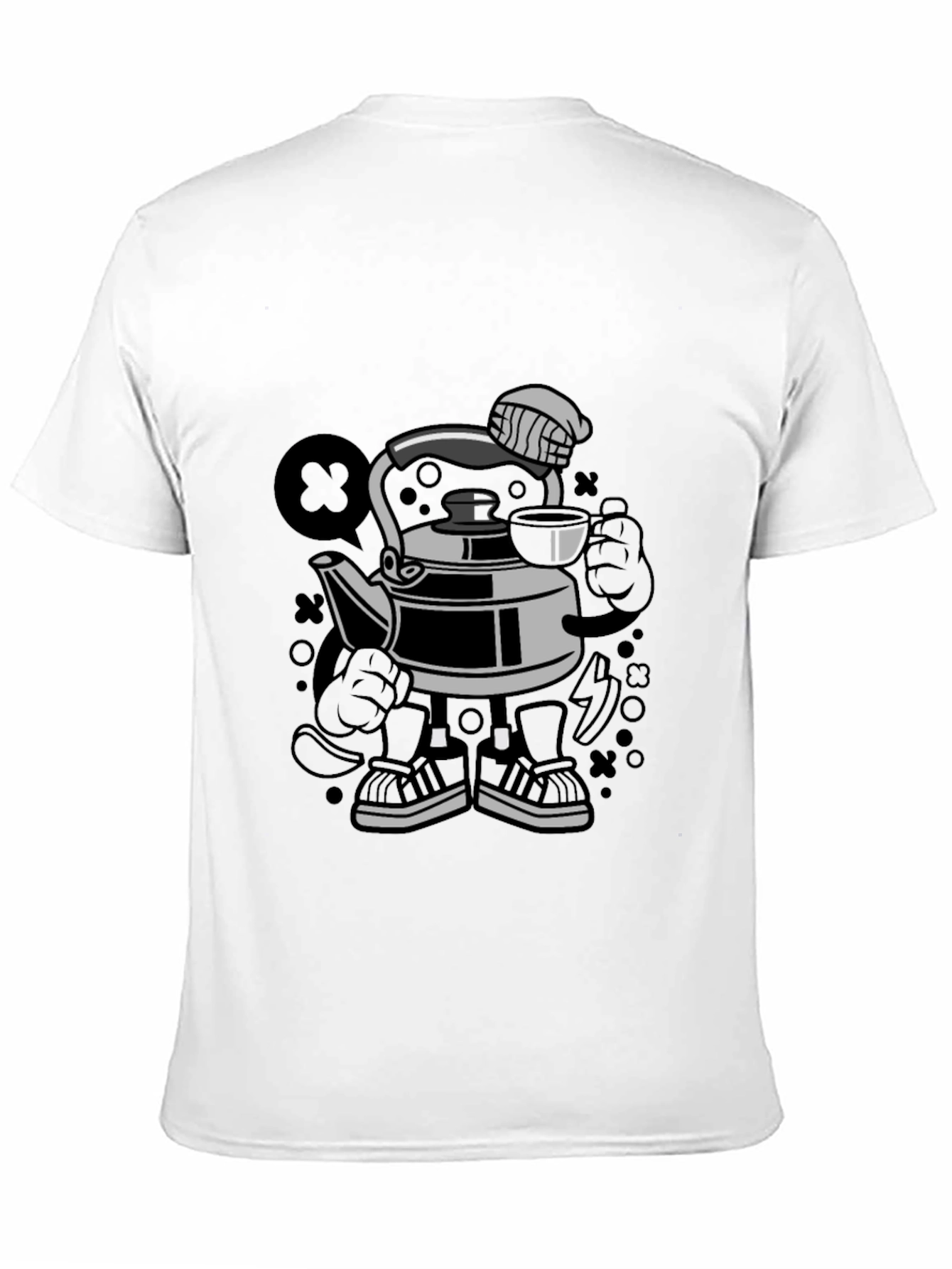 Cartoon Kettle Character Black T-Shirt