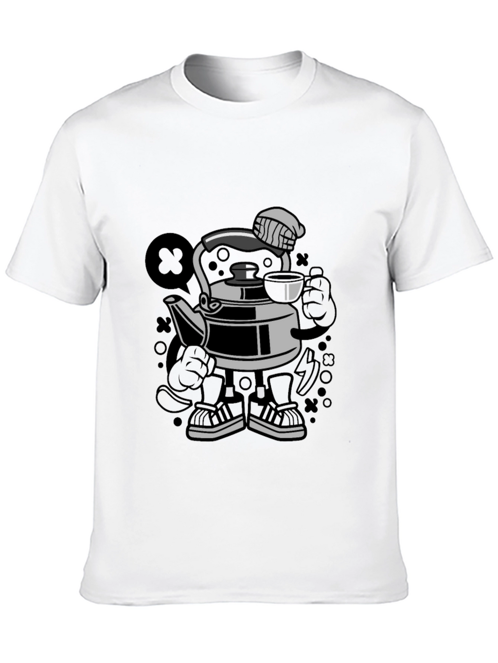 Cartoon Kettle Character Black T-Shirt