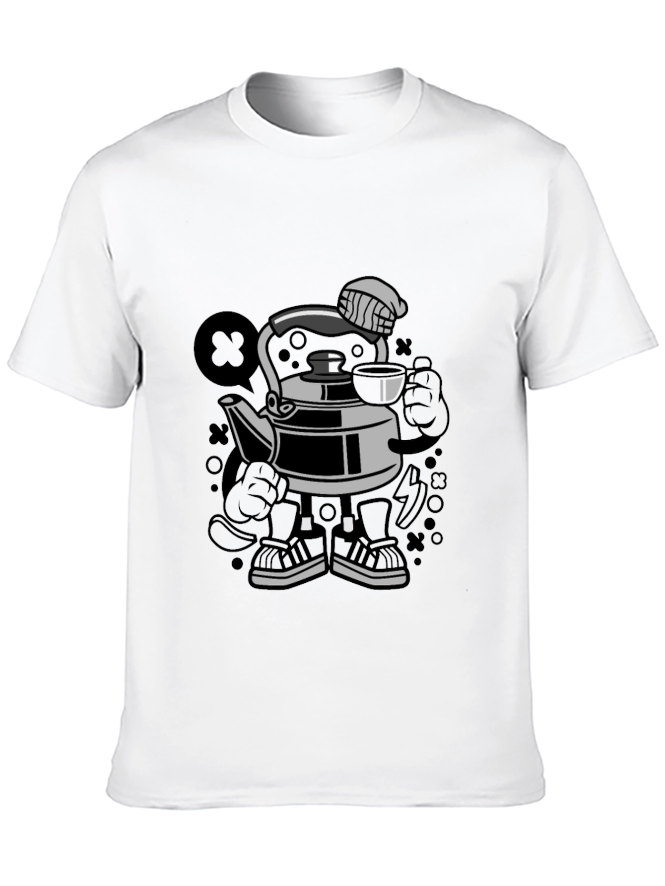 Cartoon Kettle Character Black T-Shirt