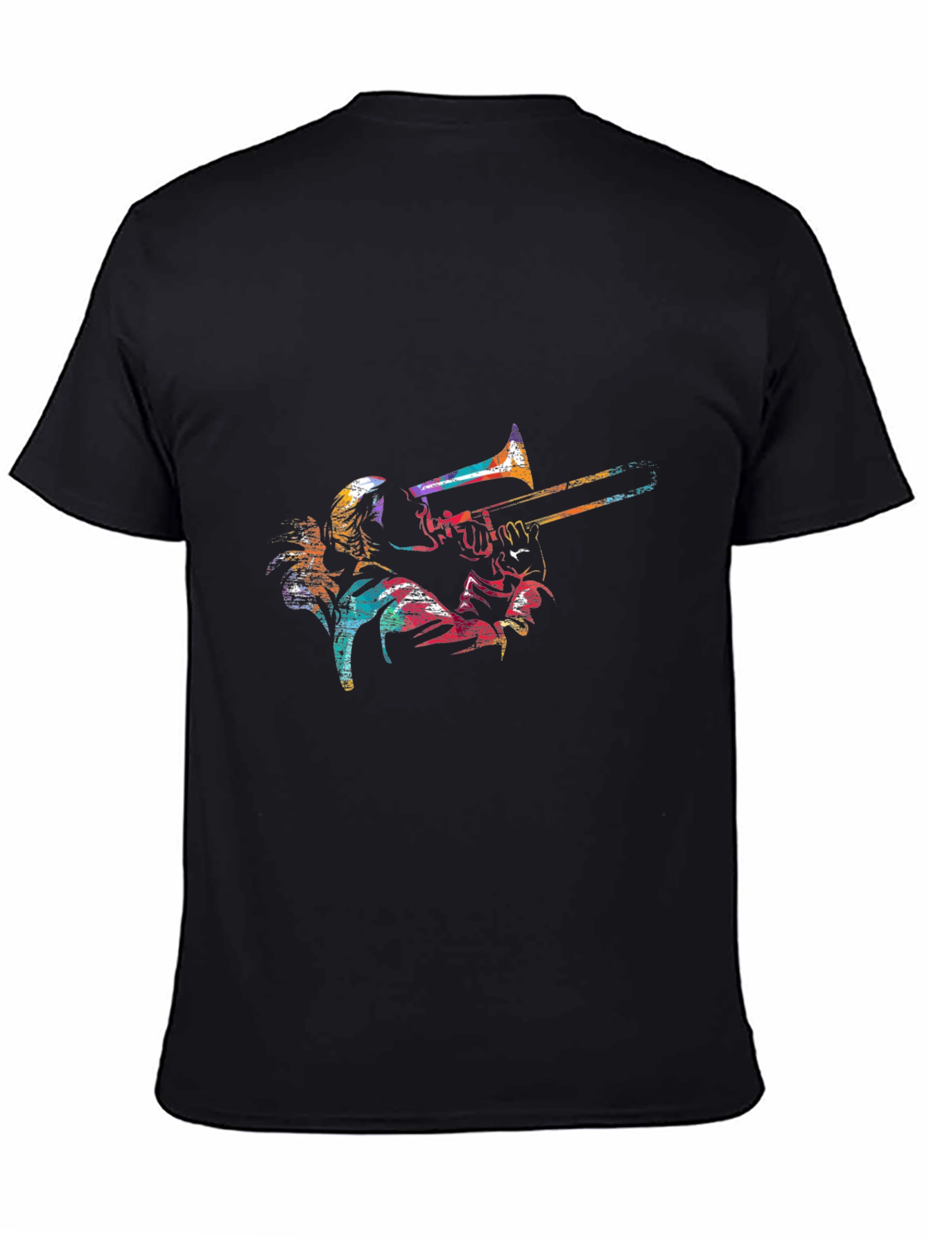 Colorful Trombone Player Graphic Black Tee