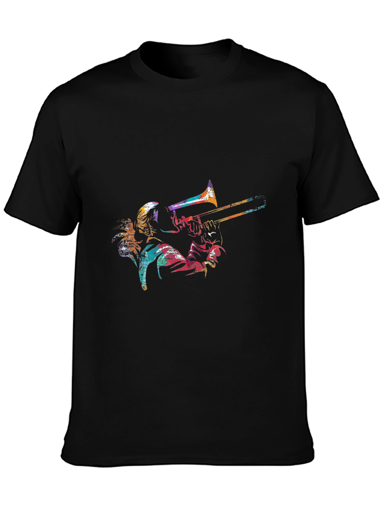 Colorful Trombone Player Graphic Black Tee