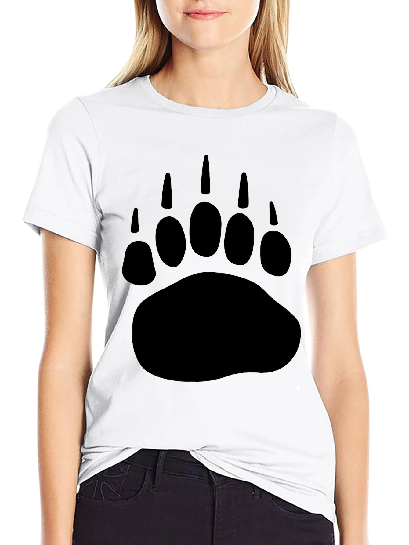 Black Bear Paw Print Graphic T-Shirt