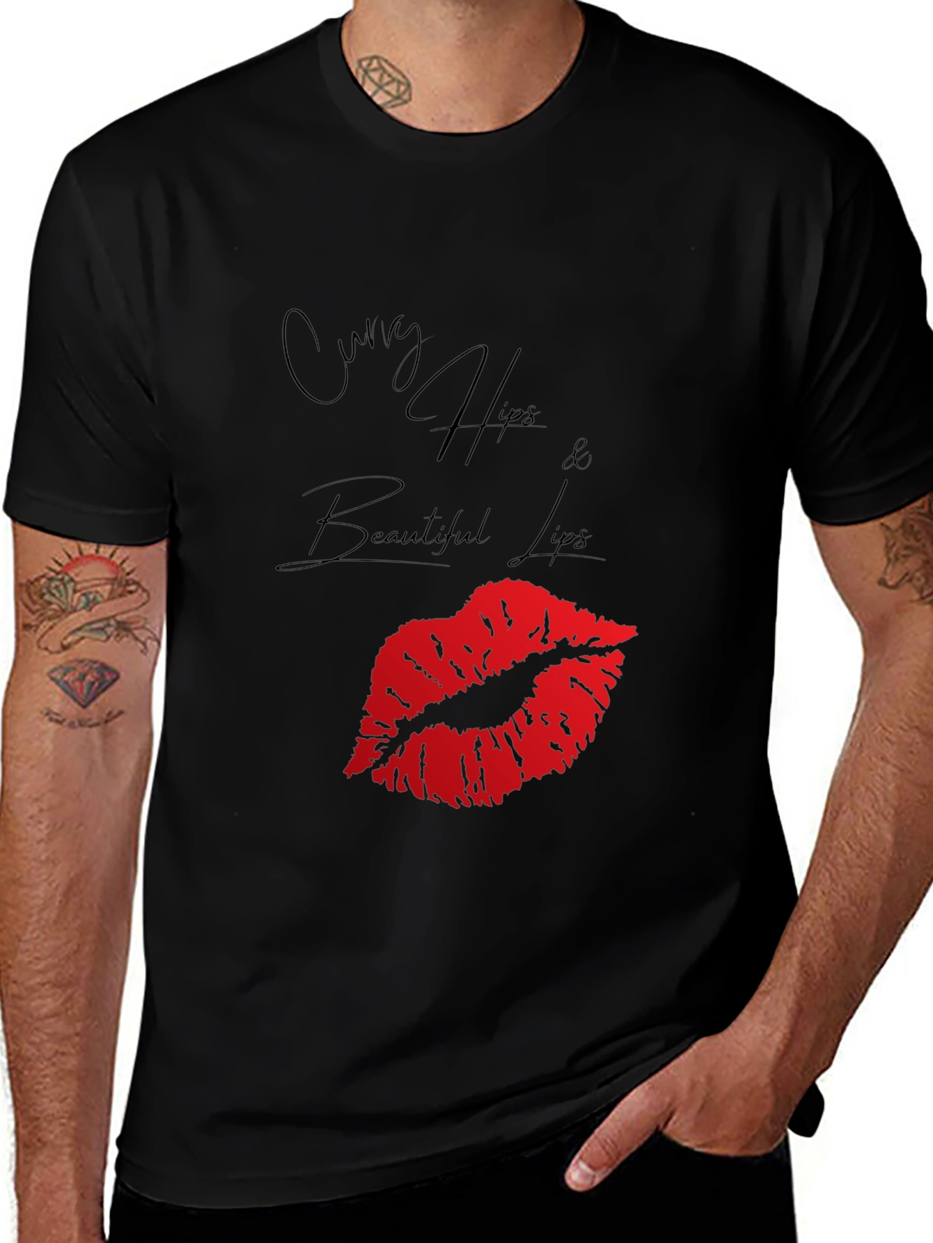 Curvy Hips Lips Graphic Tee - Black Casual Top