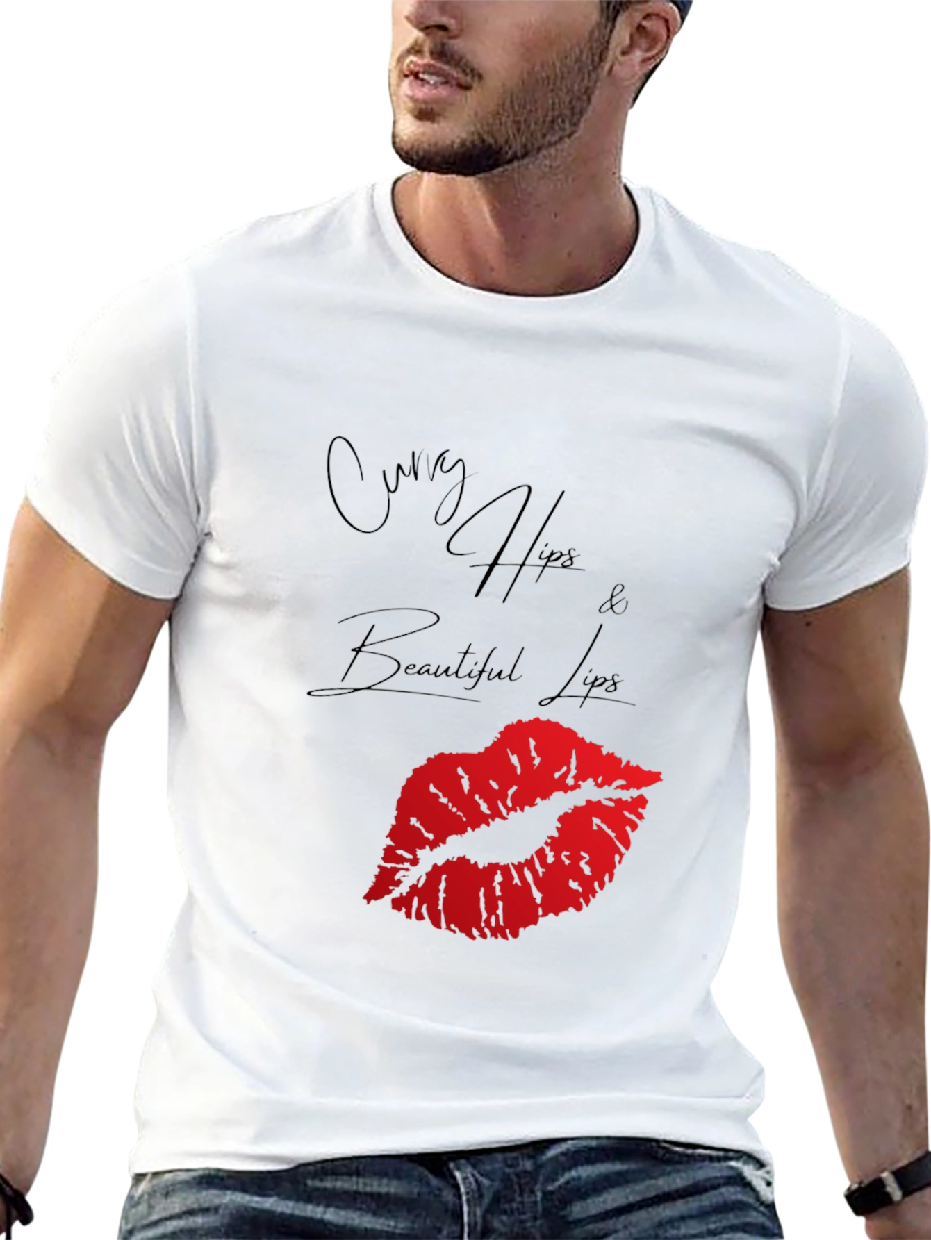 Curvy Hips Lips Graphic Tee - Black Casual Top