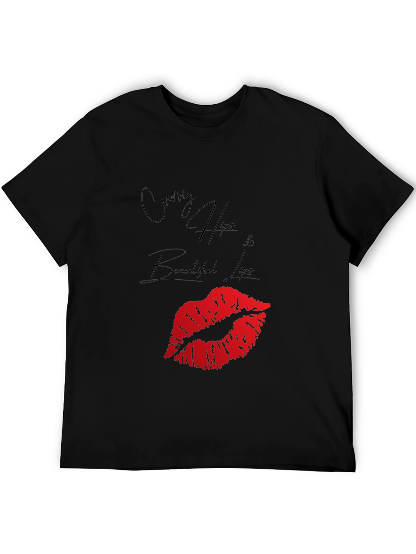 Curvy Hips Lips Graphic Tee - Black Casual Top