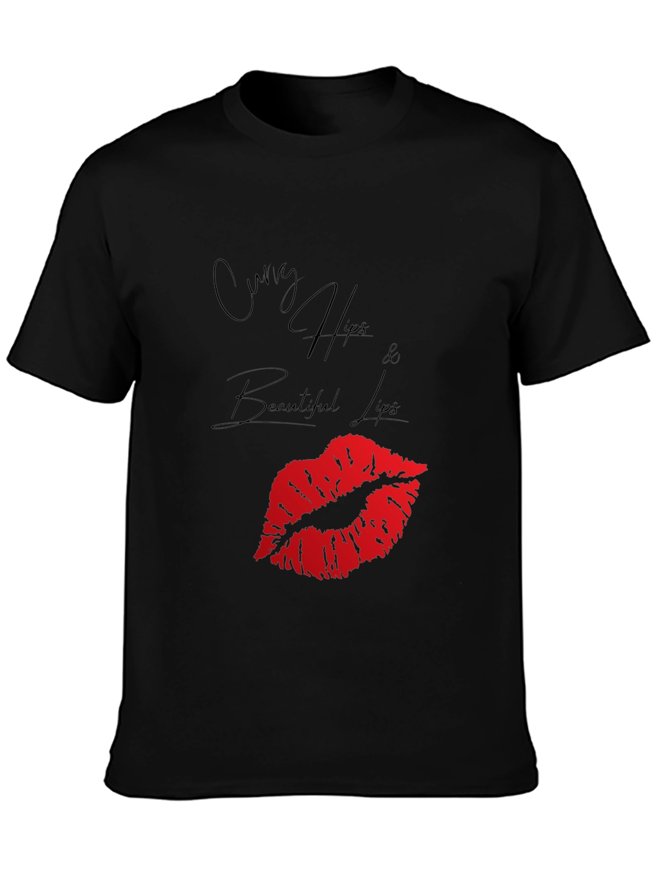 Curvy Hips Lips Graphic Tee - Black Casual Top