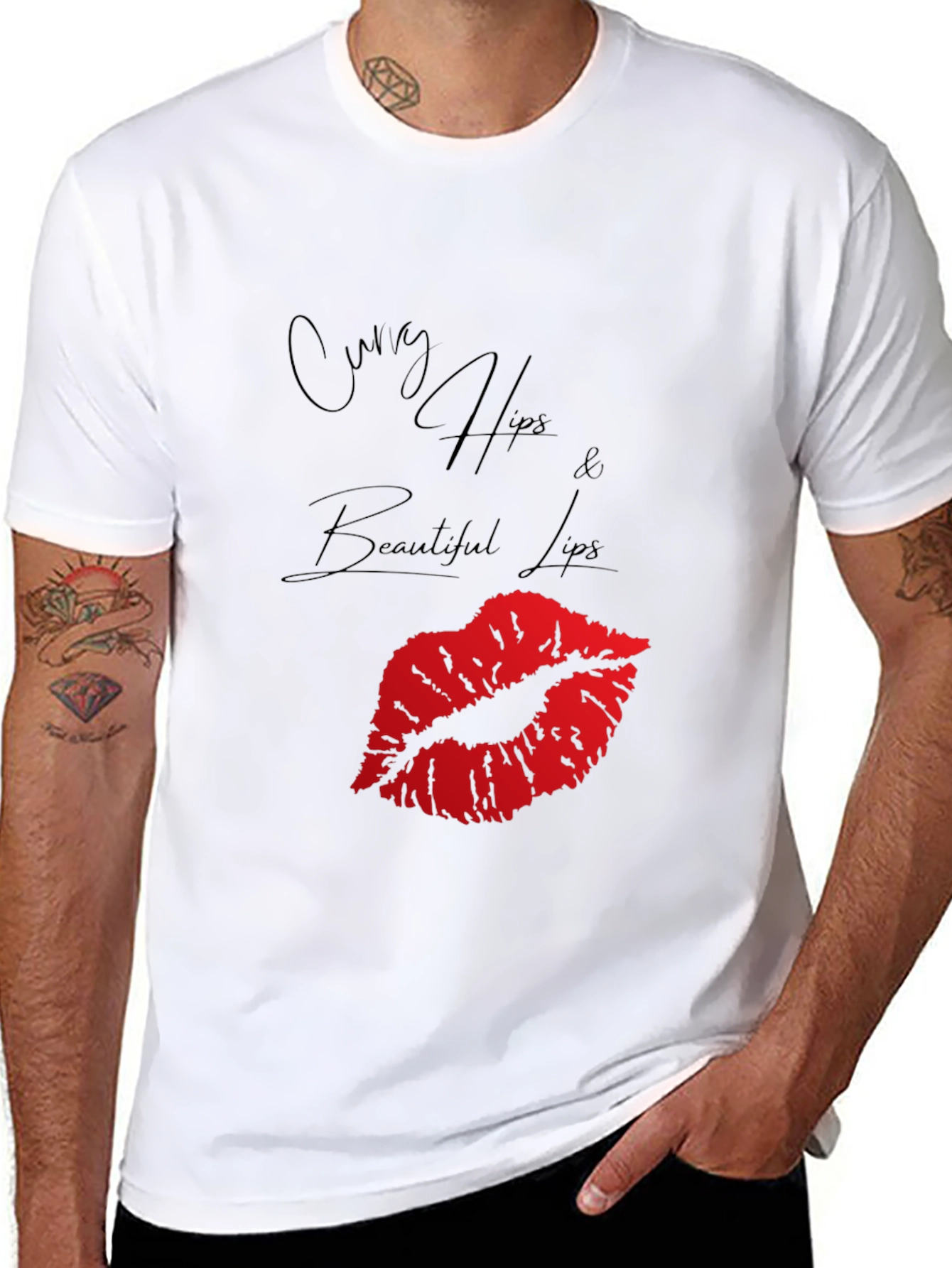 Curvy Hips Lips Graphic Tee - Black Casual Top