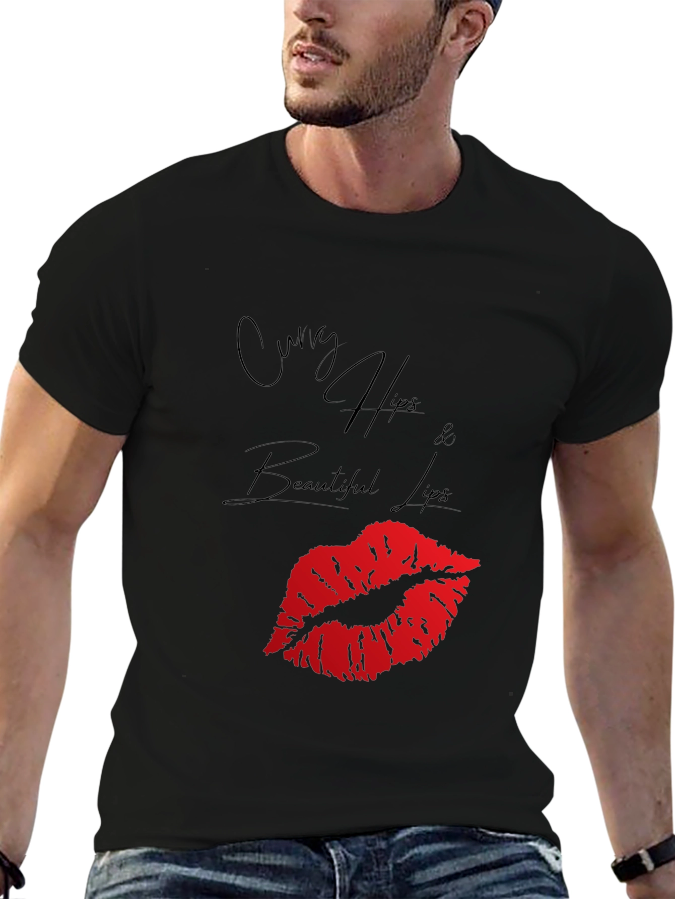 Curvy Hips Lips Graphic Tee - Black Casual Top