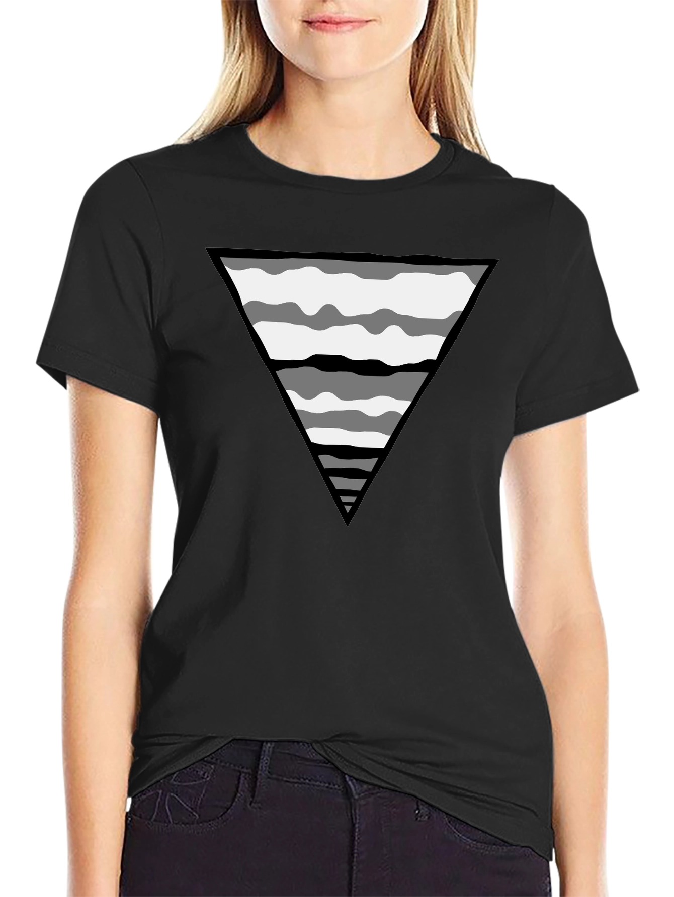 Abstract Triangle Graphic Tee - Casual Black T-Shirt