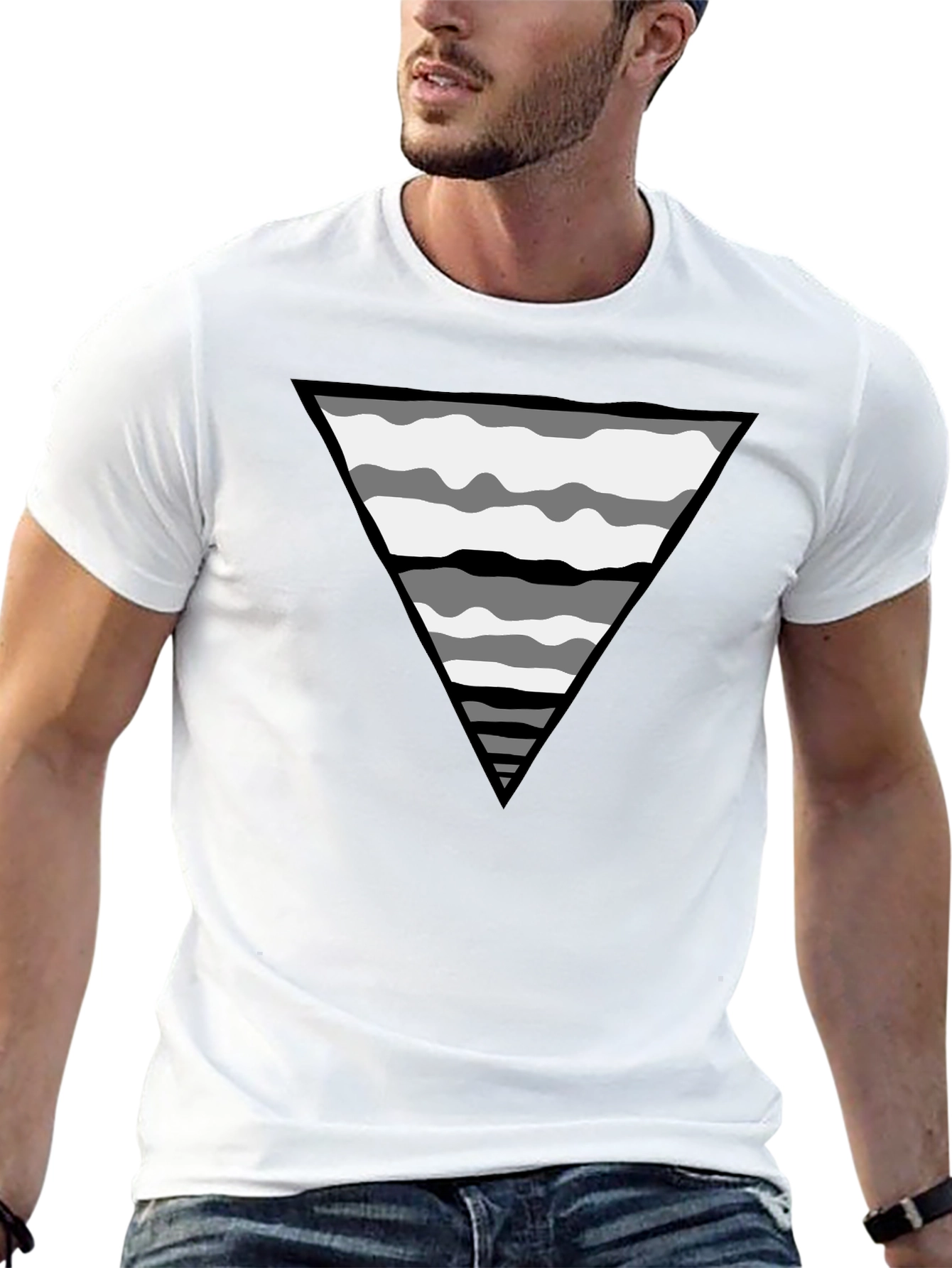 Abstract Triangle Graphic Tee - Casual Black T-Shirt