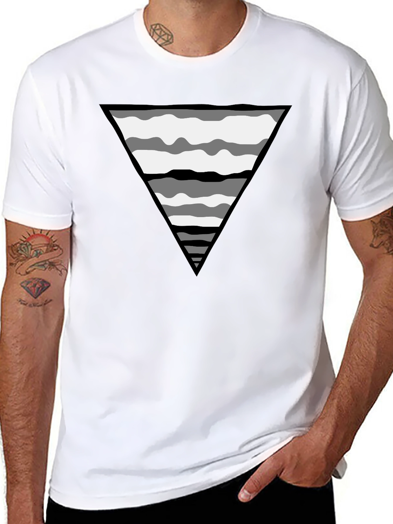 Abstract Triangle Graphic Tee - Casual Black T-Shirt