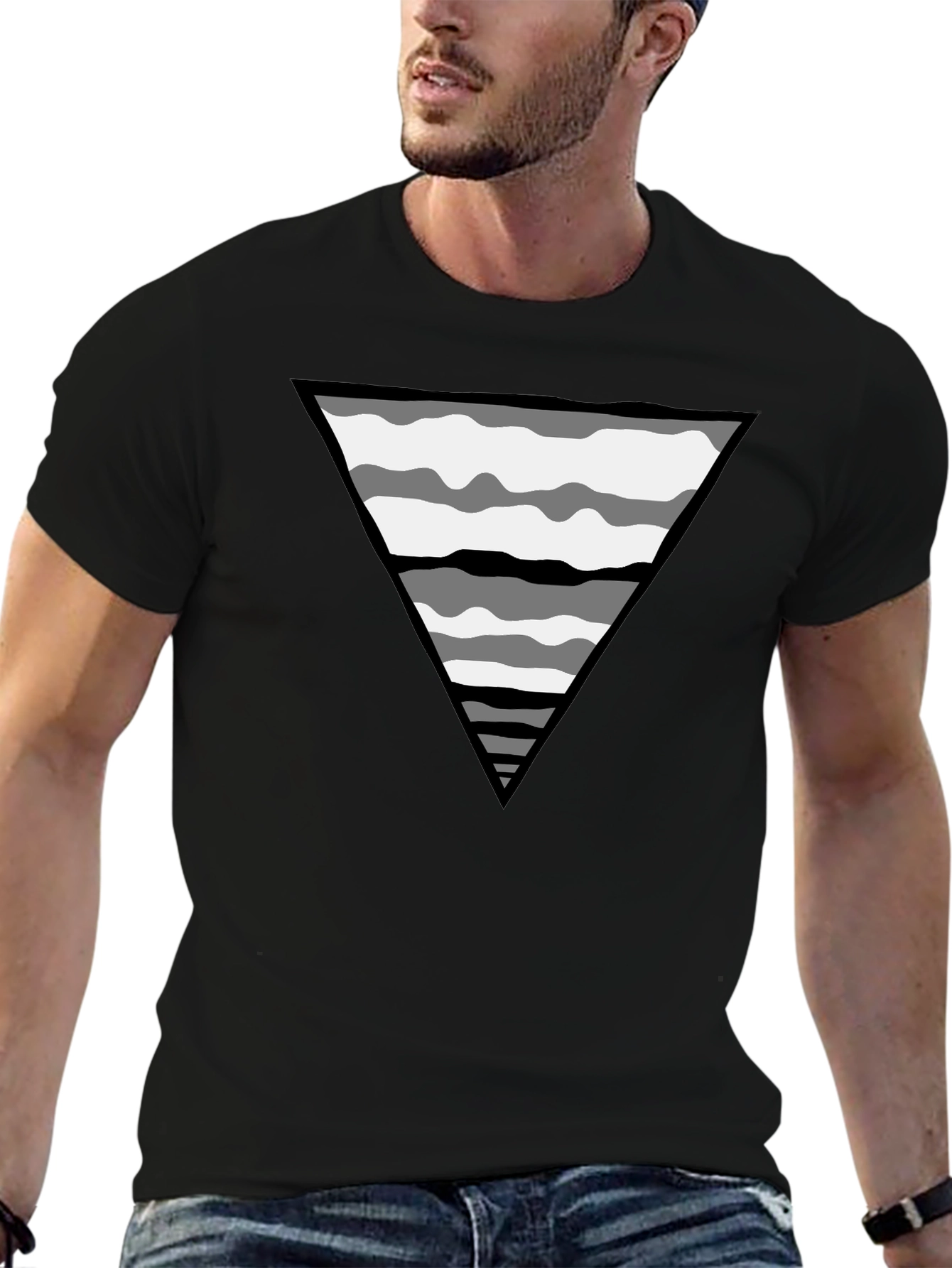 Abstract Triangle Graphic Tee - Casual Black T-Shirt
