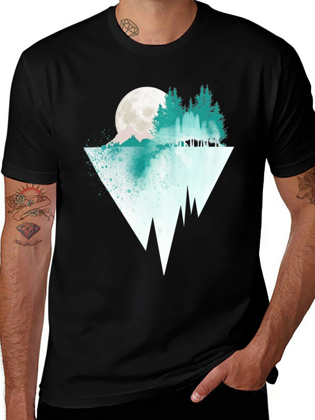 Nature Graphic Tee: Moonlit Pine Tree Reflection