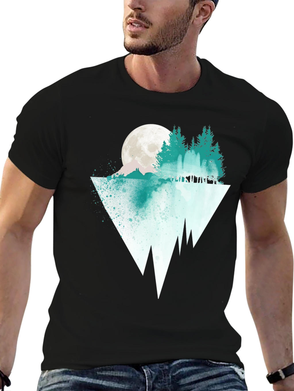 Nature Graphic Tee: Moonlit Pine Tree Reflection