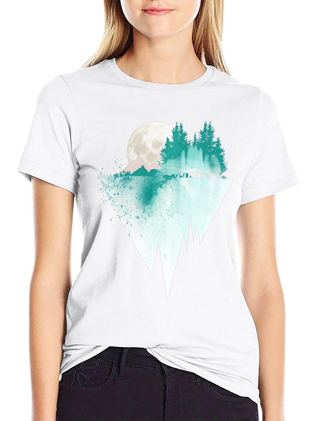 Nature Graphic Tee: Moonlit Pine Tree Reflection