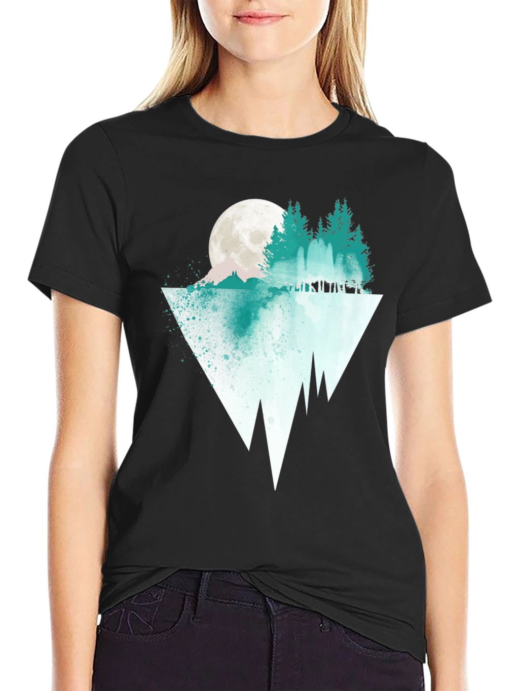 Nature Graphic Tee: Moonlit Pine Tree Reflection