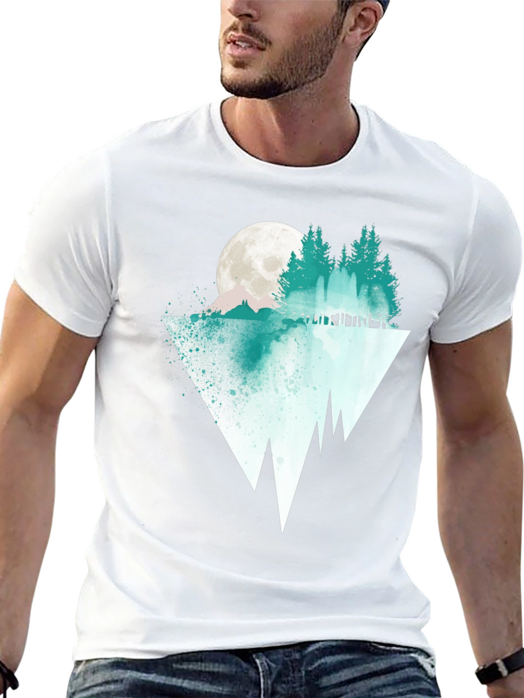 Nature Graphic Tee: Moonlit Pine Tree Reflection