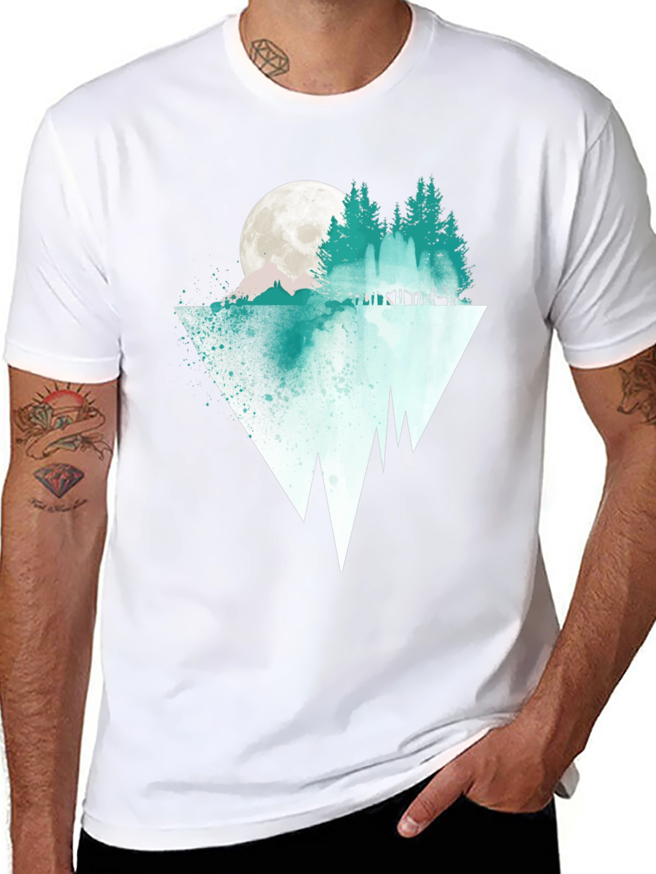 Nature Graphic Tee: Moonlit Pine Tree Reflection