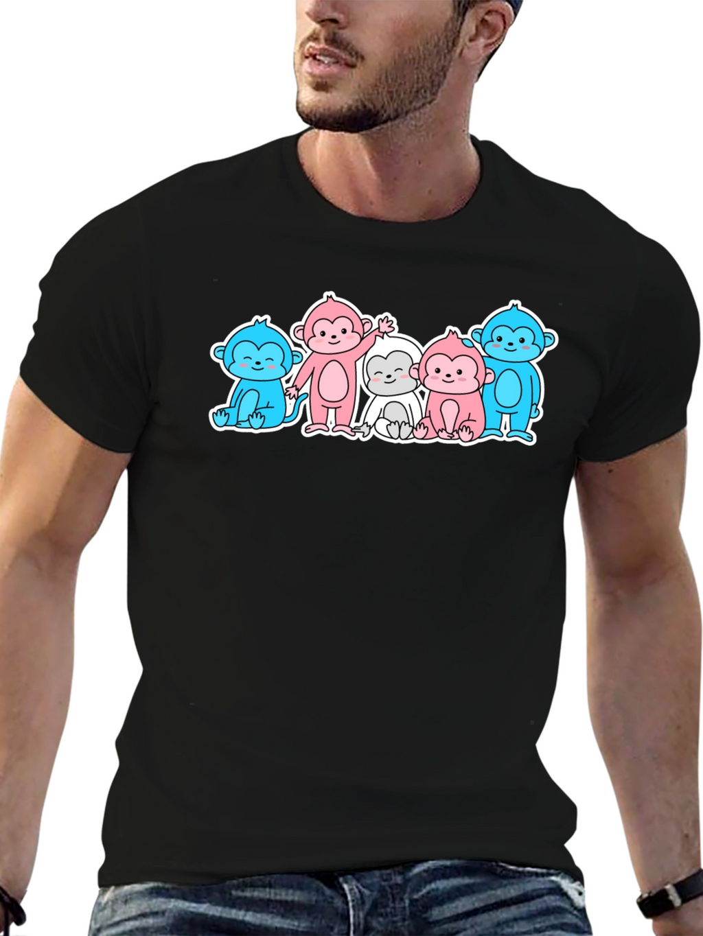 Cute Cartoon Monkey Graphic T-Shirt