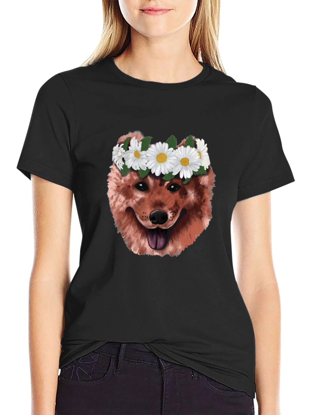 Dog with Daisy Crown Graphic T-Shirt