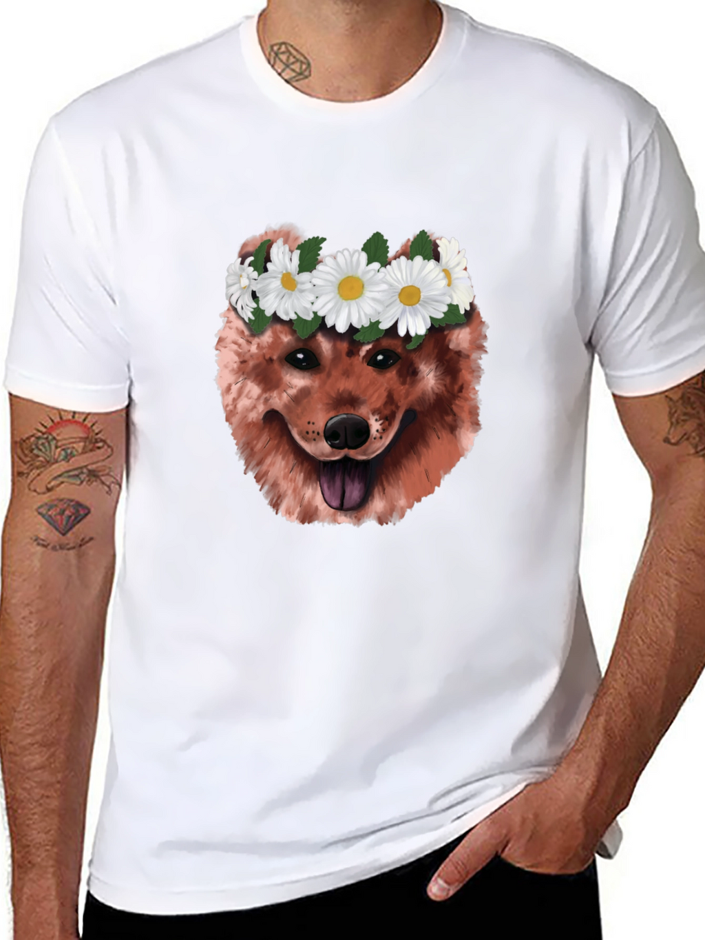 Dog with Daisy Crown Graphic T-Shirt
