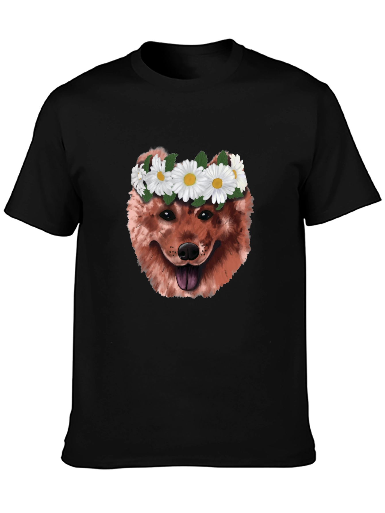 Dog with Daisy Crown Graphic T-Shirt