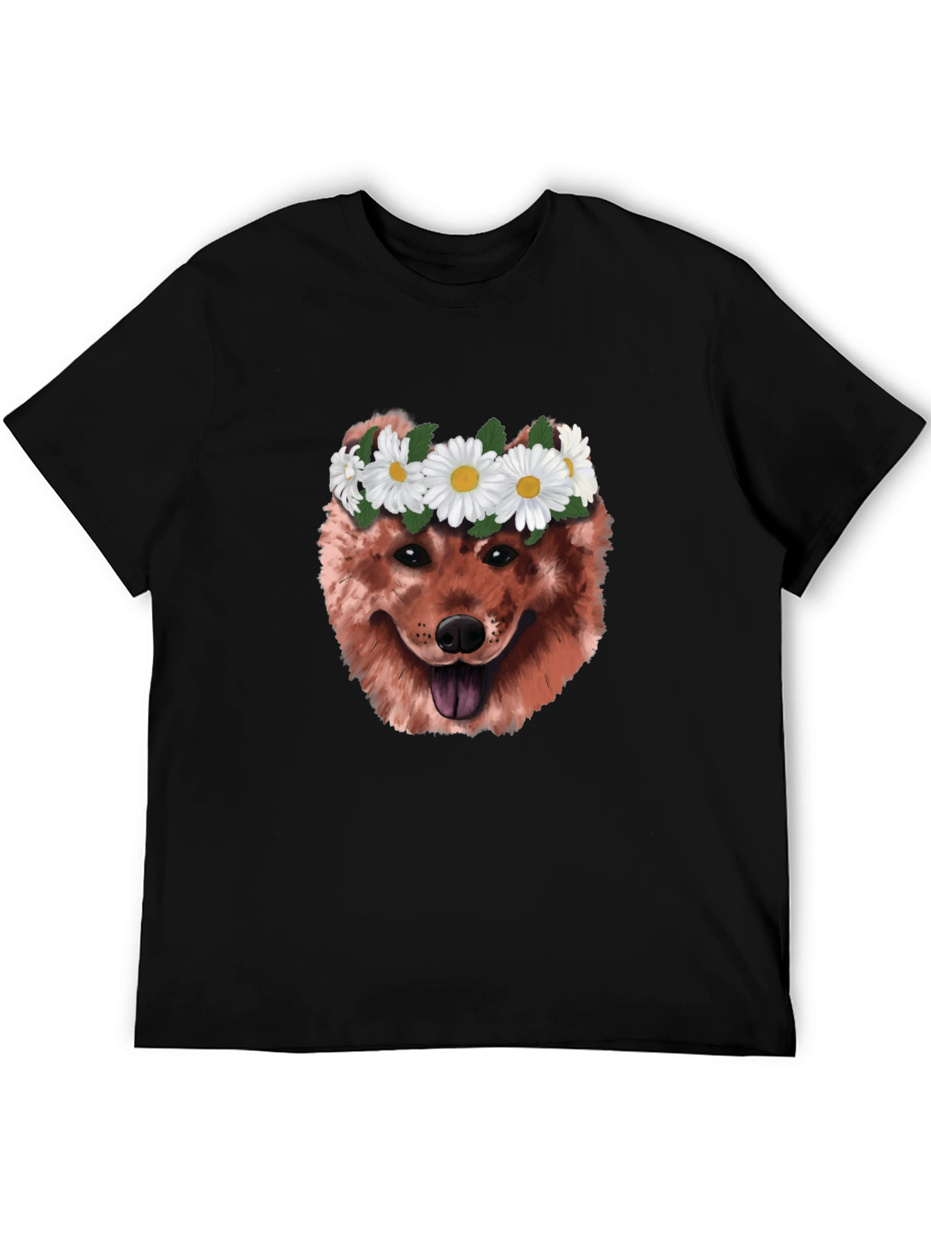 Dog with Daisy Crown Graphic T-Shirt
