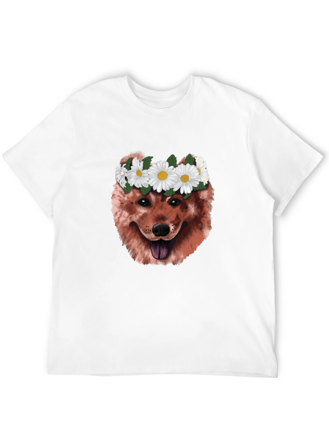 Dog with Daisy Crown Graphic T-Shirt