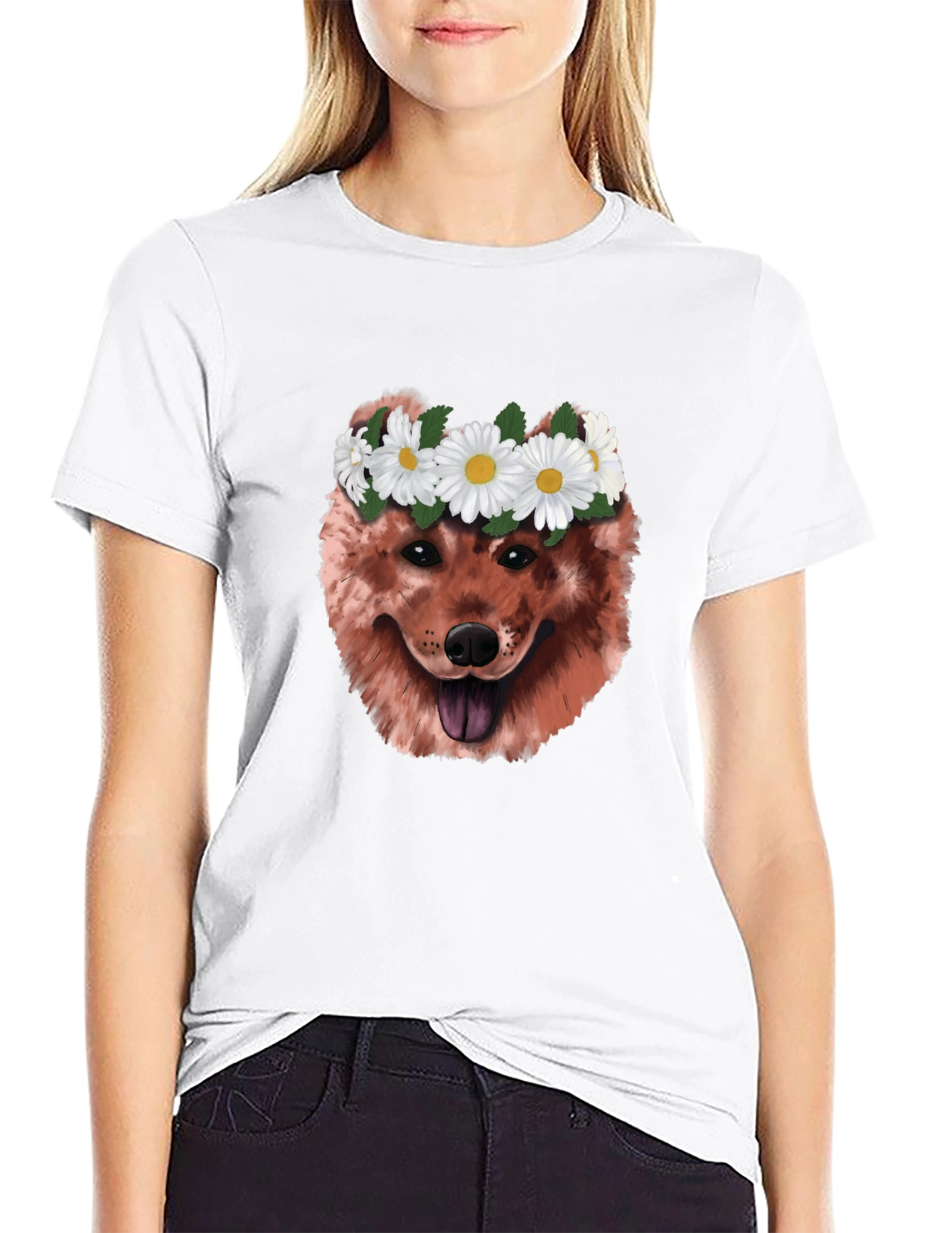 Dog with Daisy Crown Graphic T-Shirt