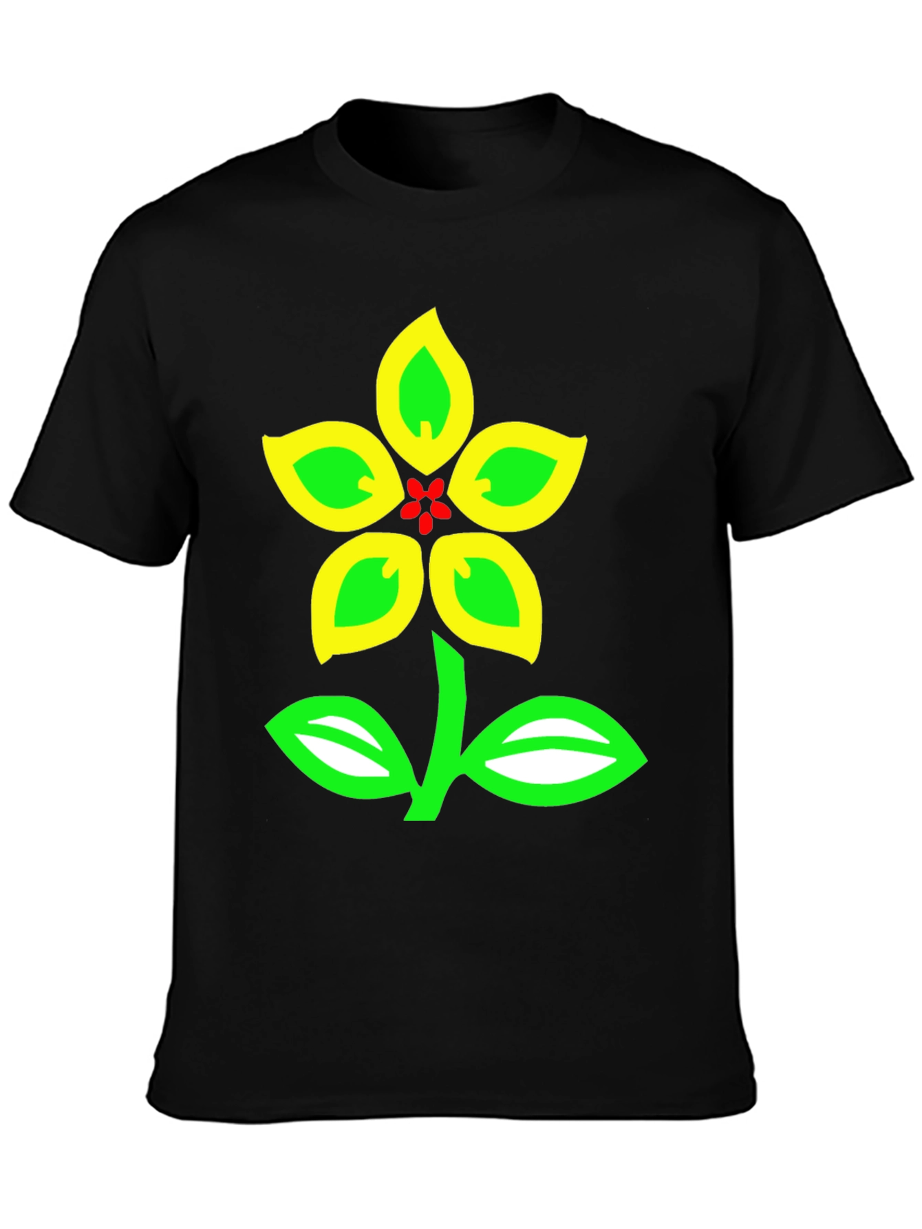 Black T-Shirt with Colorful Floral Graphic