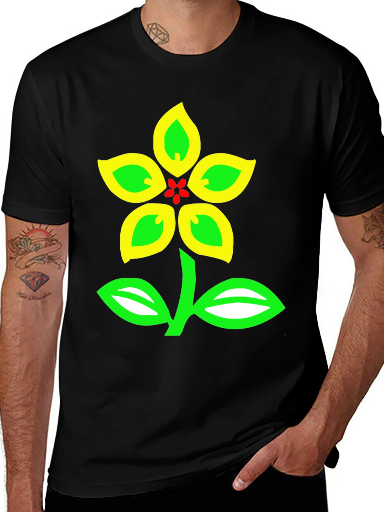 Black T-Shirt with Colorful Floral Graphic