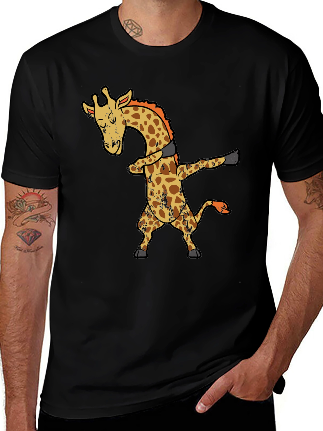 Dabbing Giraffe Graphic T-Shirt - Black Cotton Tee