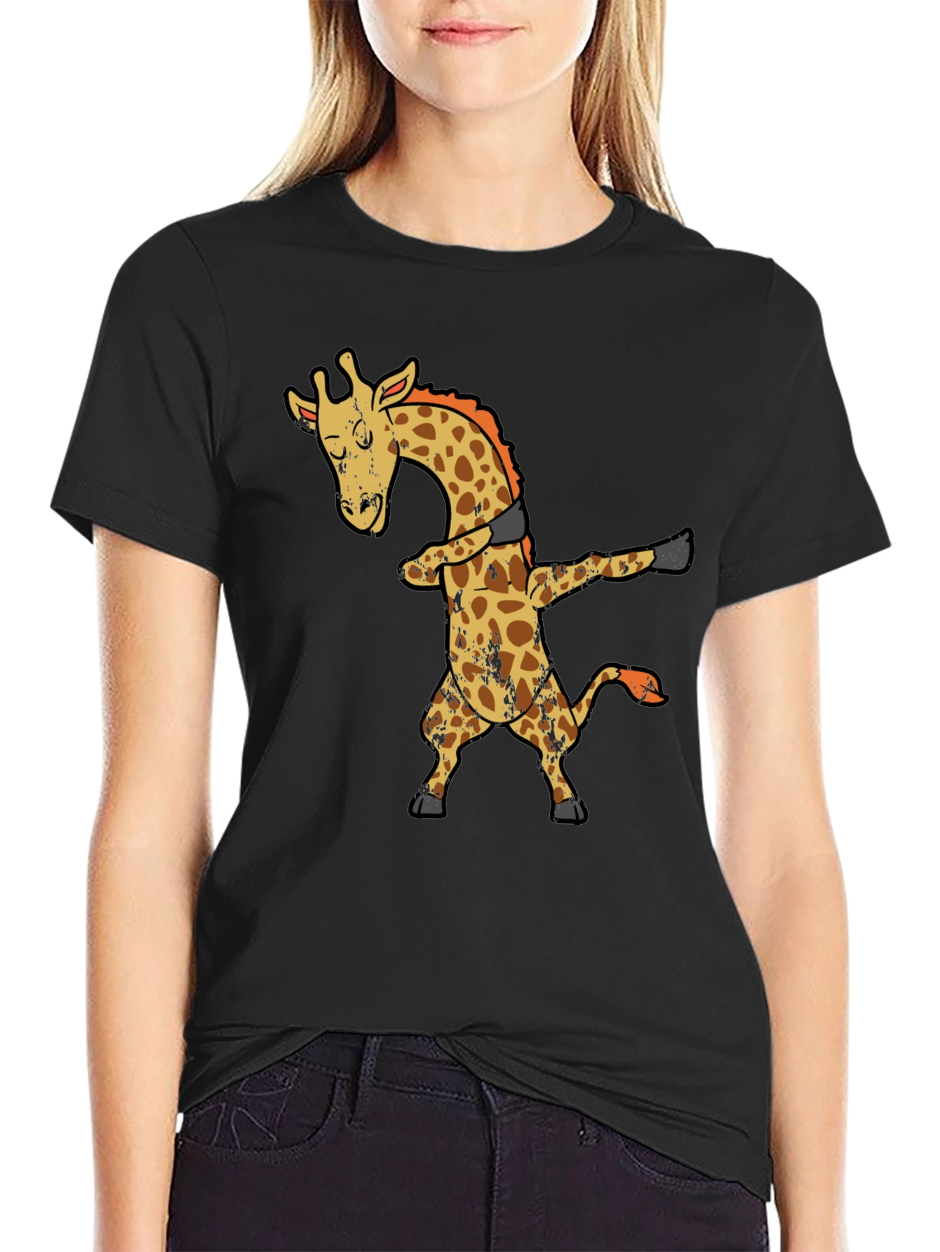 Dabbing Giraffe Graphic T-Shirt - Black Cotton Tee