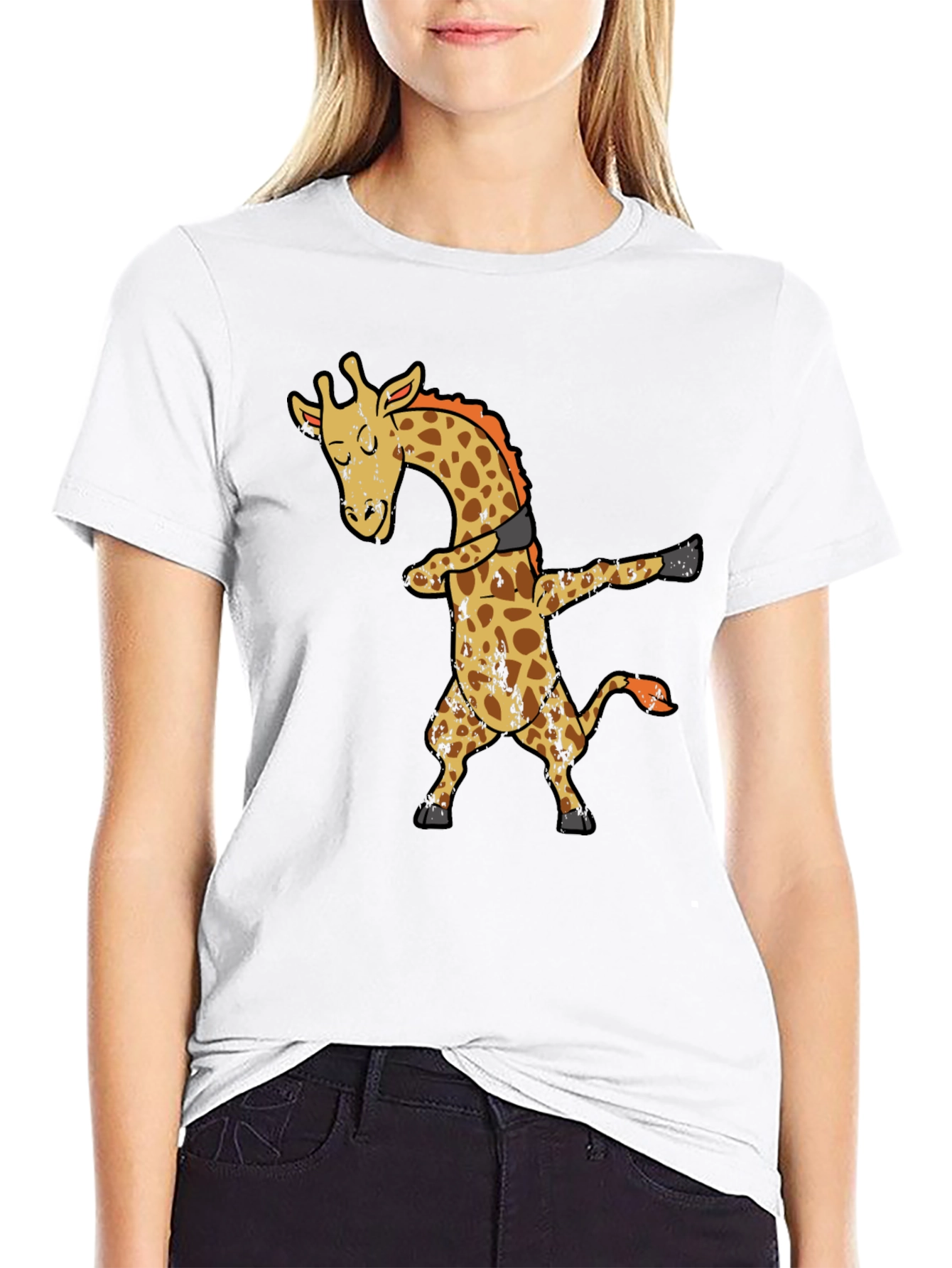 Dabbing Giraffe Graphic T-Shirt - Black Cotton Tee
