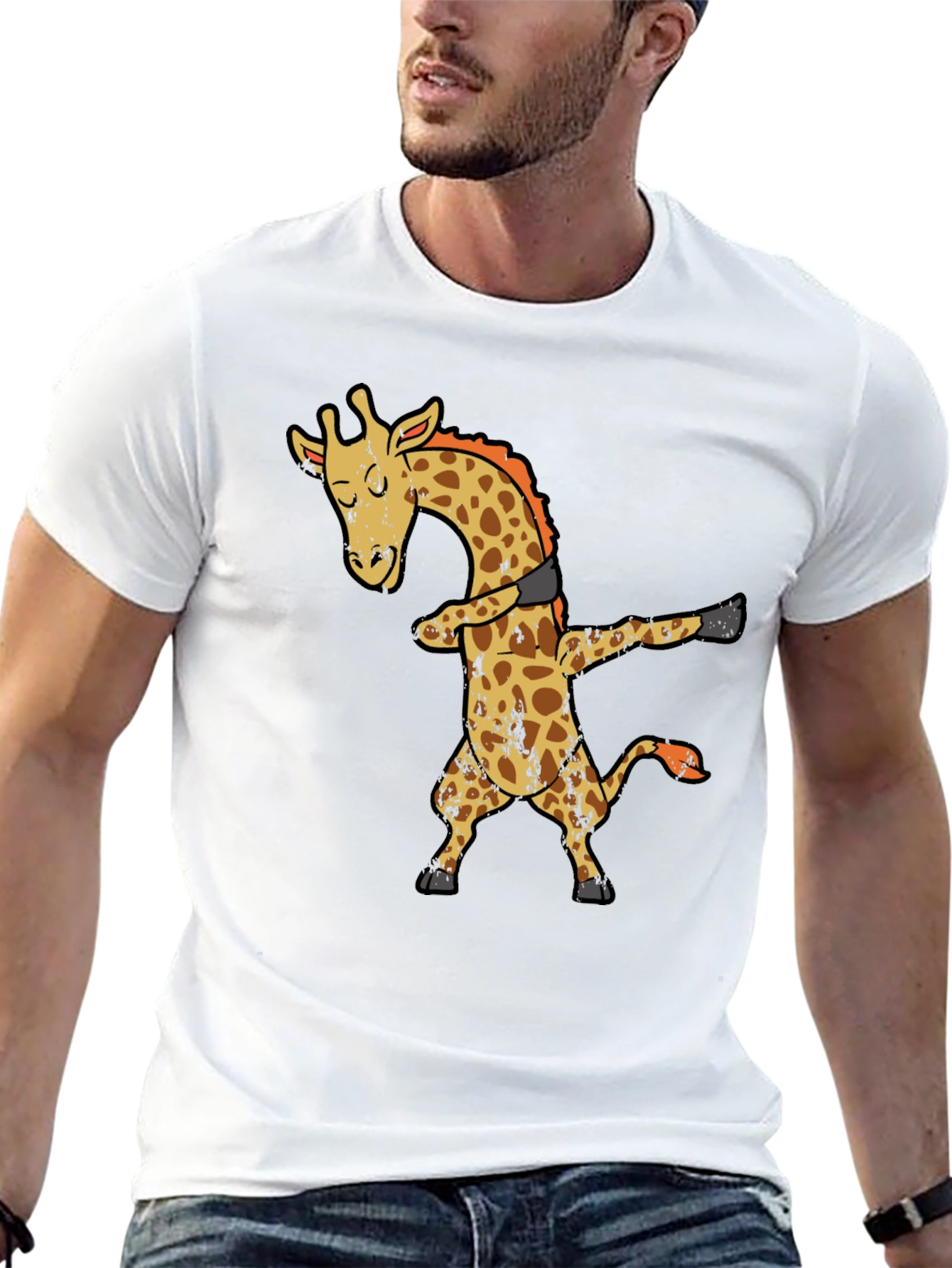 Dabbing Giraffe Graphic T-Shirt - Black Cotton Tee