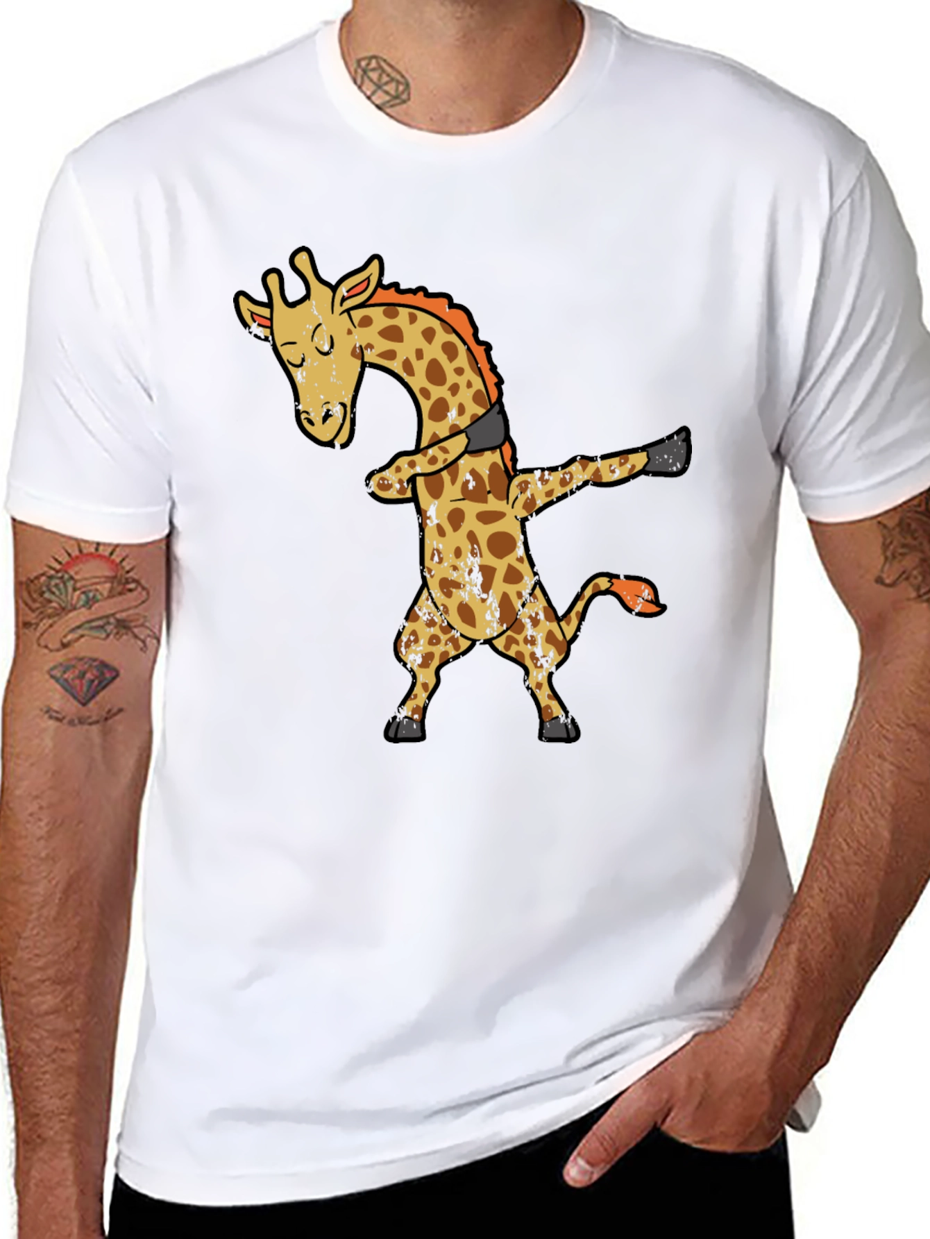 Dabbing Giraffe Graphic T-Shirt - Black Cotton Tee