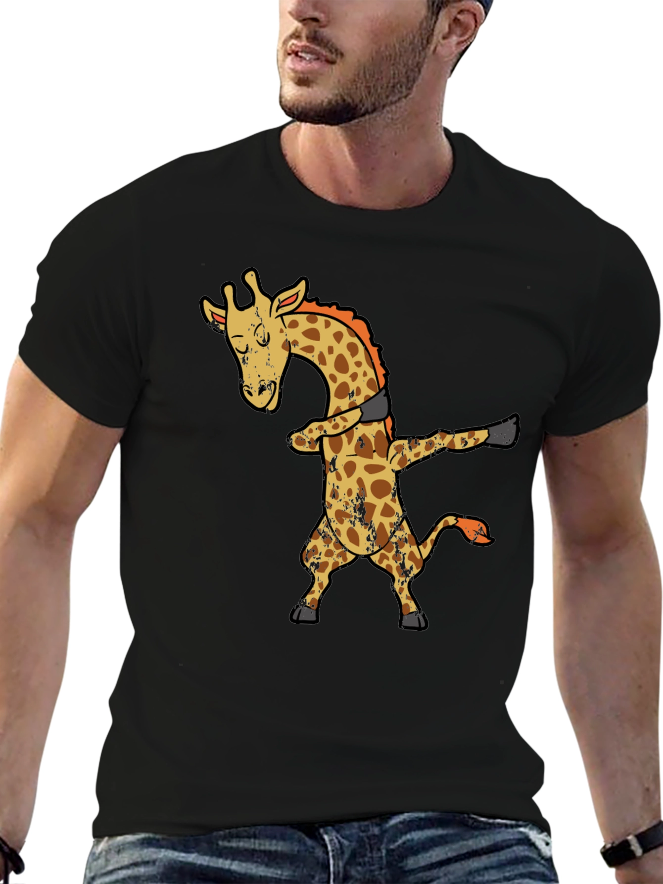 Dabbing Giraffe Graphic T-Shirt - Black Cotton Tee