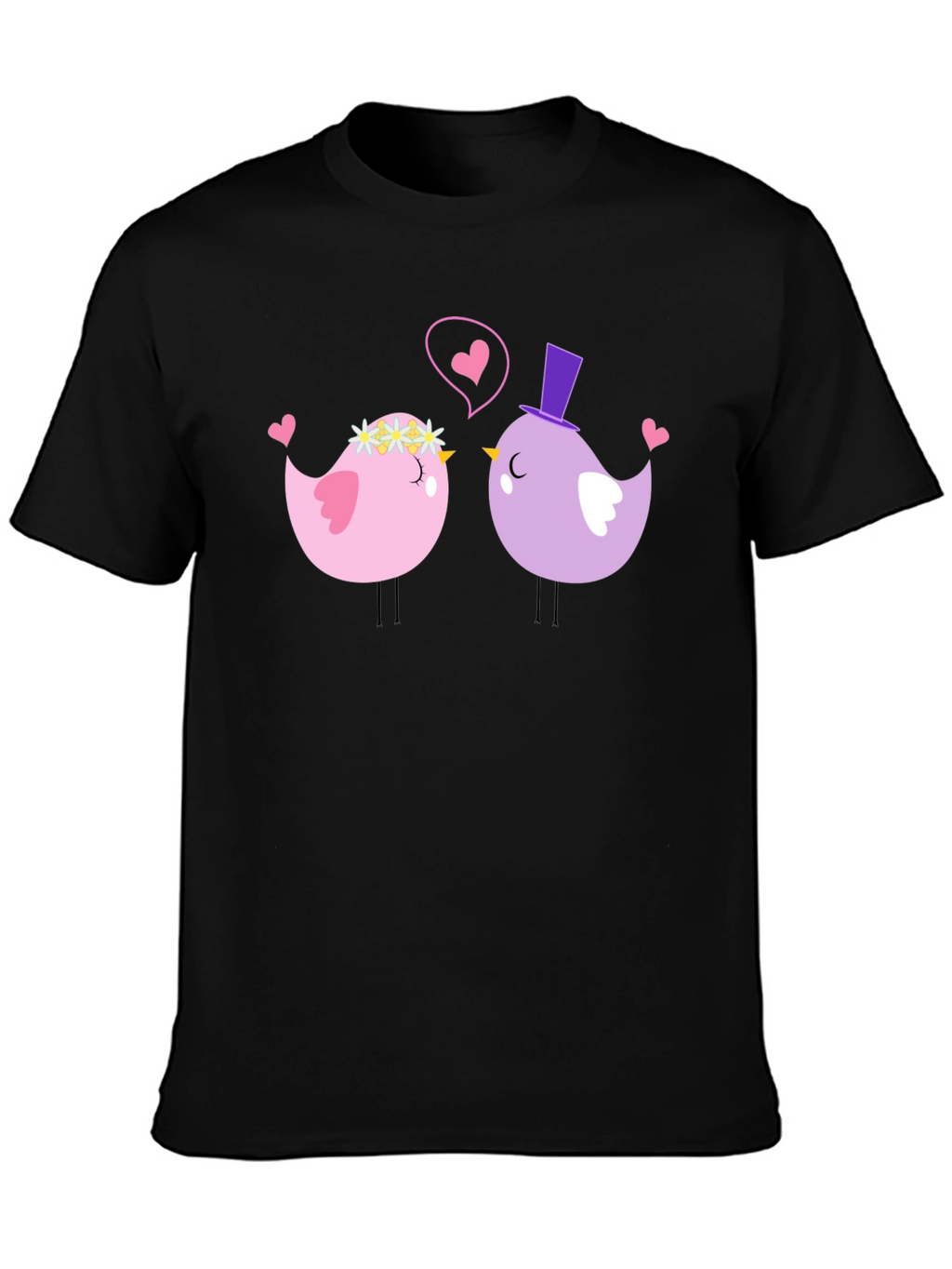 Cute Bird Couple Black T-Shirt