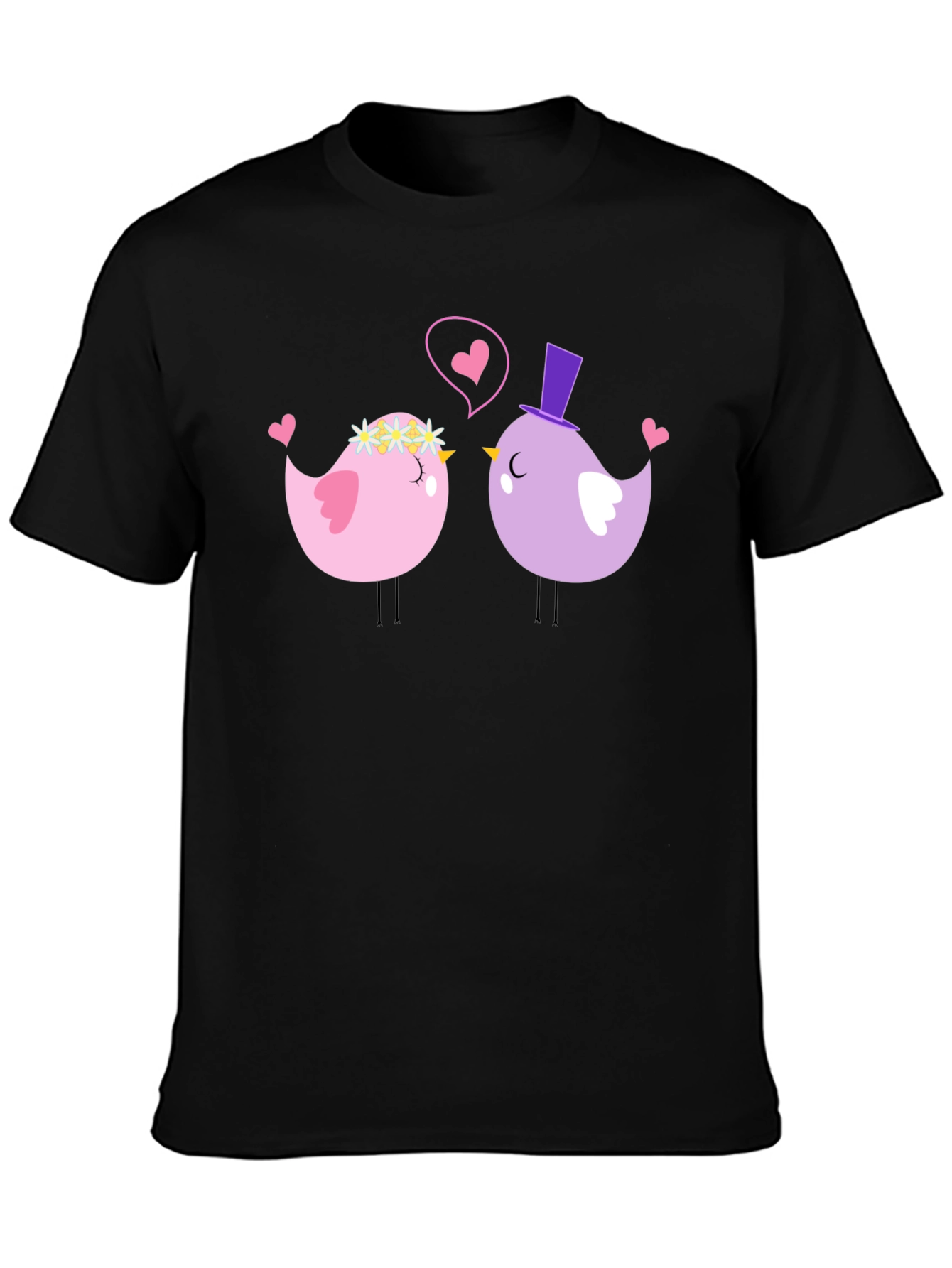 Cute Bird Couple Black T-Shirt