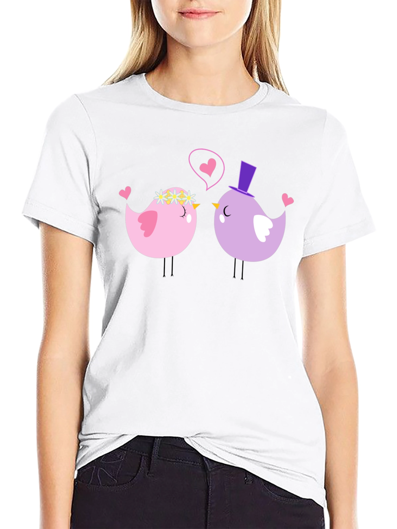 Cute Bird Couple Black T-Shirt