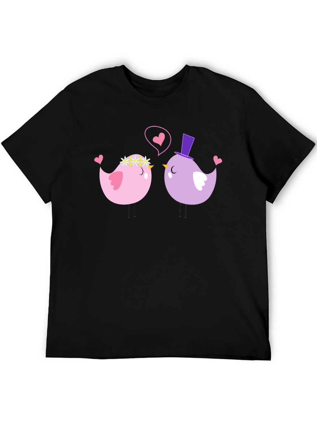 Cute Bird Couple Black T-Shirt