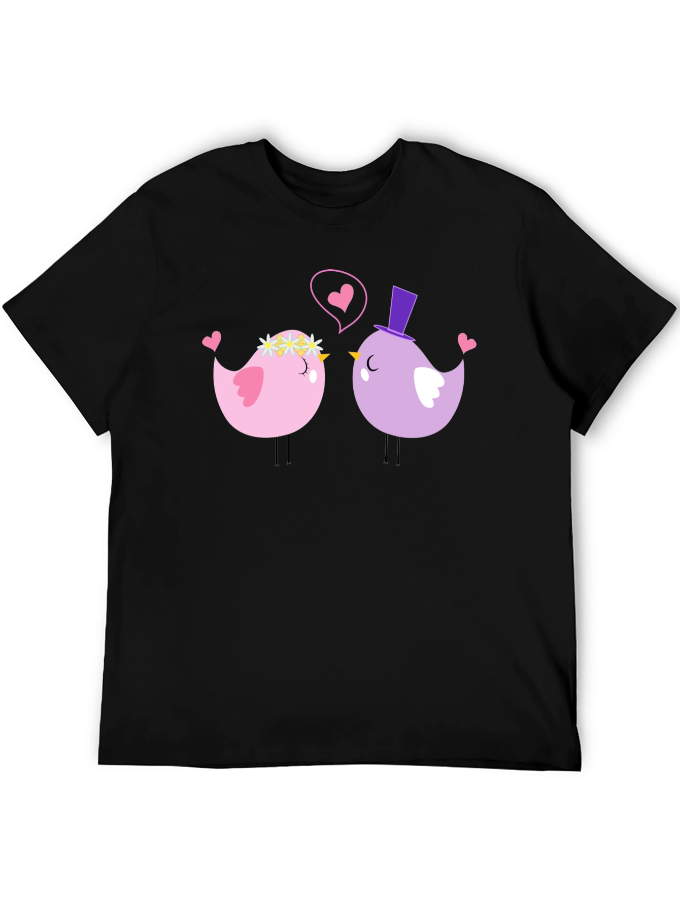 Cute Bird Couple Black T-Shirt