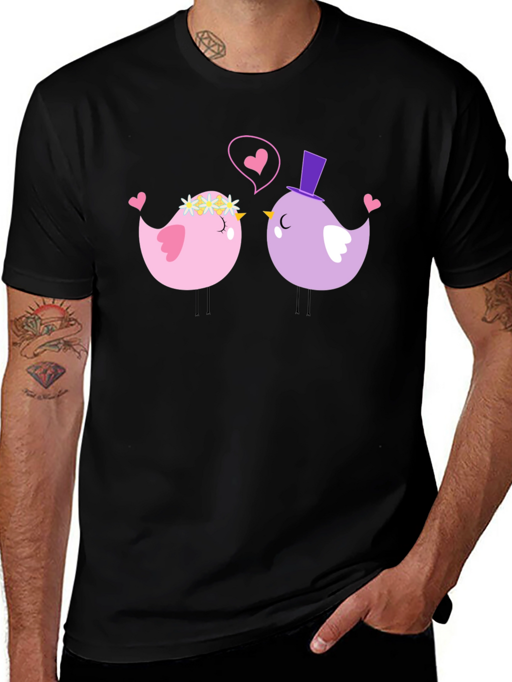 Cute Bird Couple Black T-Shirt