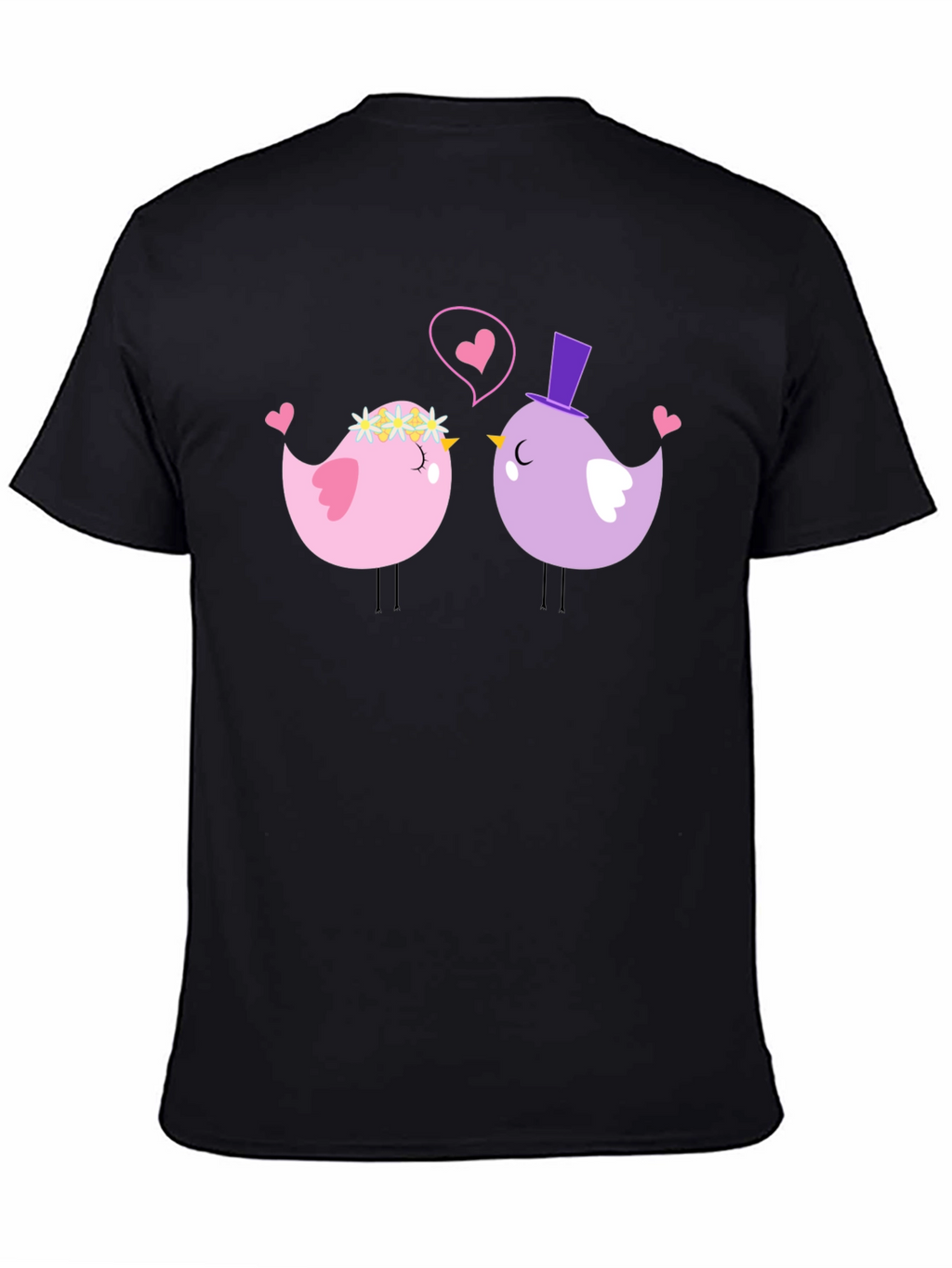 Cute Bird Couple Black T-Shirt