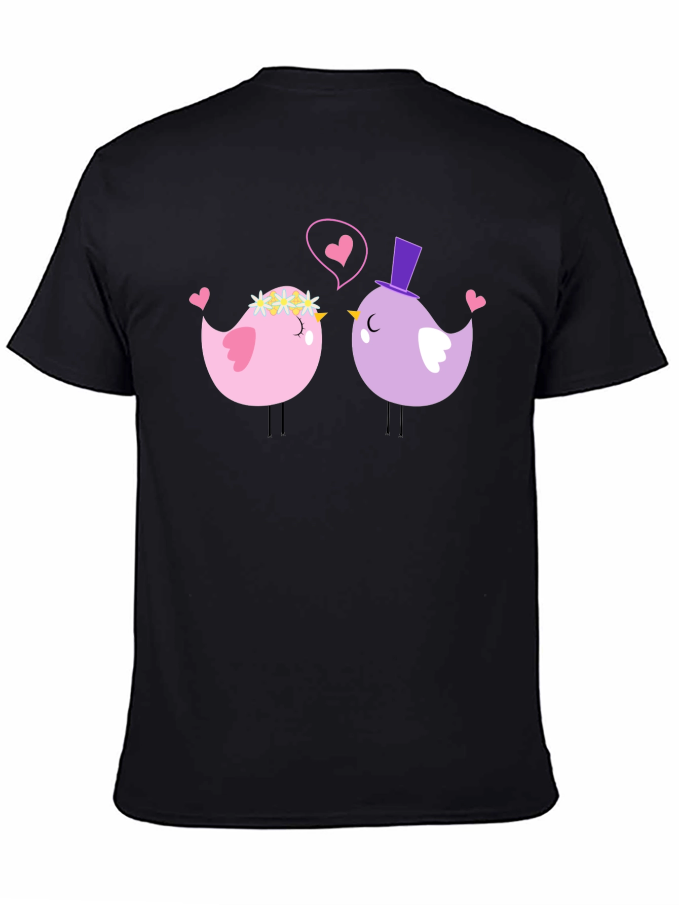 Cute Bird Couple Black T-Shirt