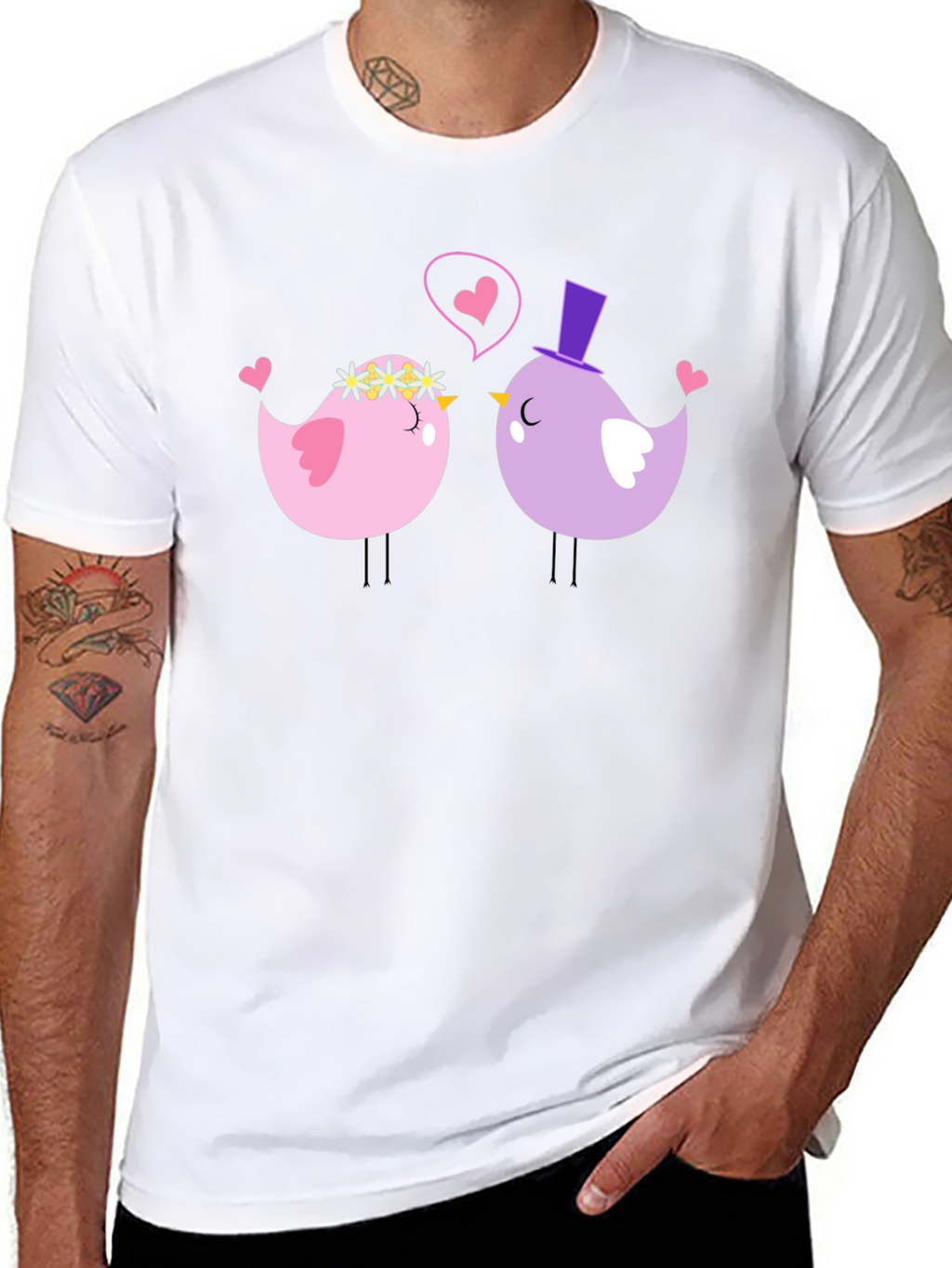 Cute Bird Couple Black T-Shirt