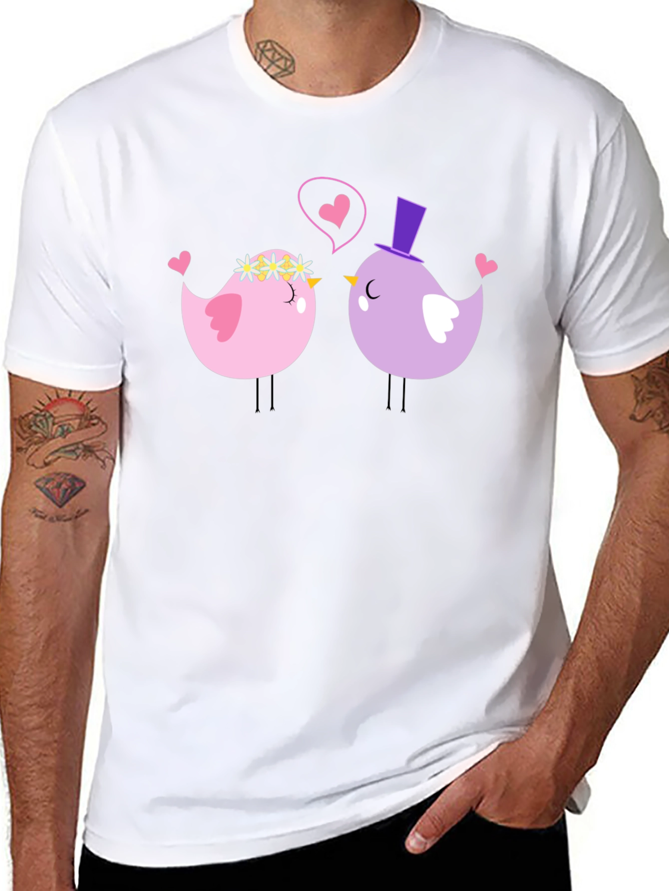 Cute Bird Couple Black T-Shirt