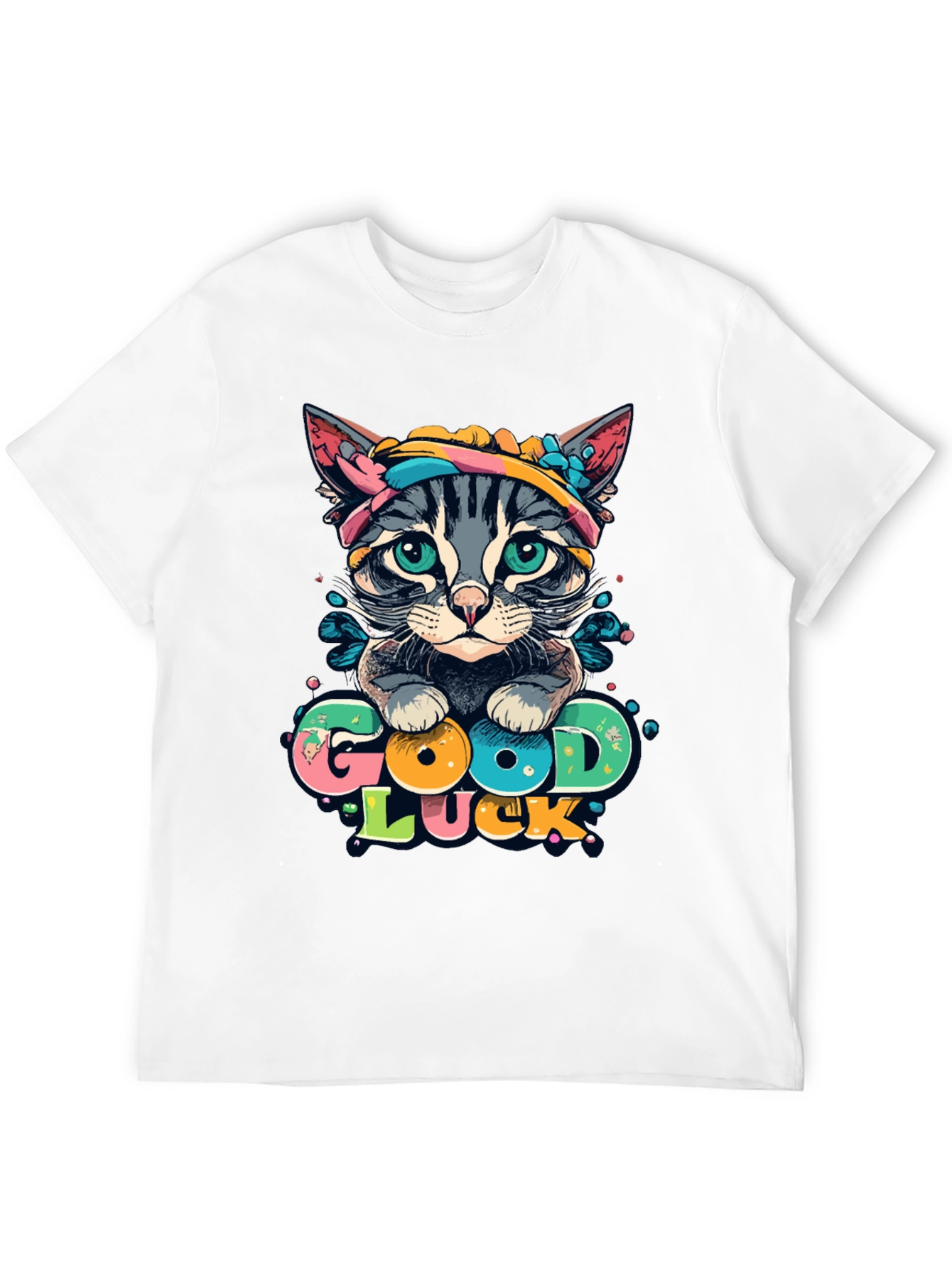 Good Luck Cat Graphic Tee - Unisex Black T-Shirt