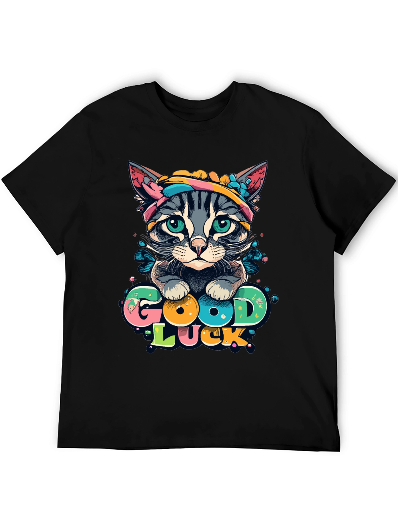 Good Luck Cat Graphic Tee - Unisex Black T-Shirt
